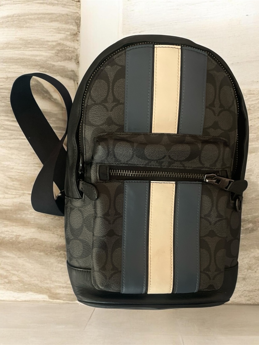 Coach Men’s Monogram Sling Backpack in Black, Blue, Cream